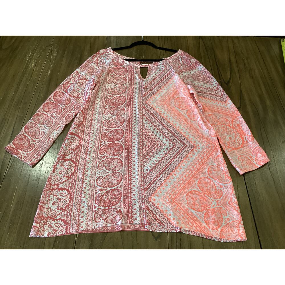 Anthropologie Yoana Barschi key hole long sleeve paisley pink sheath mini dress